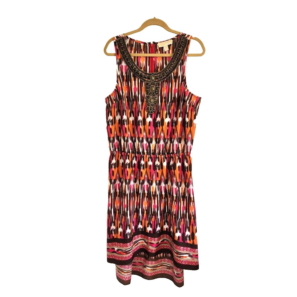 Michael Kors Women's 16 Sleeveless Dress Scoop Neck Jeweled High Low Summer BOHO